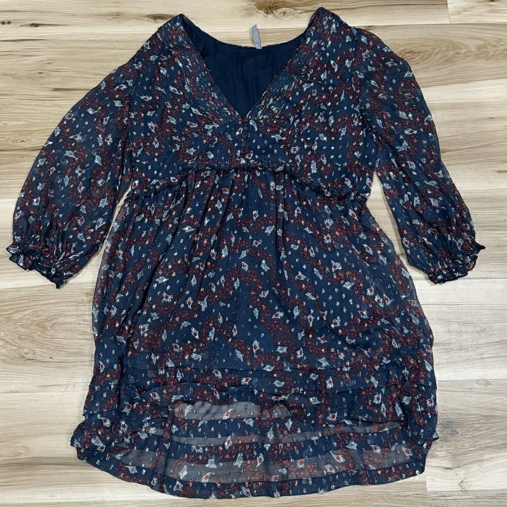 Urban Outfitters Long Sleeve Print Metallic Chiffon Lined Dress Women’s Large